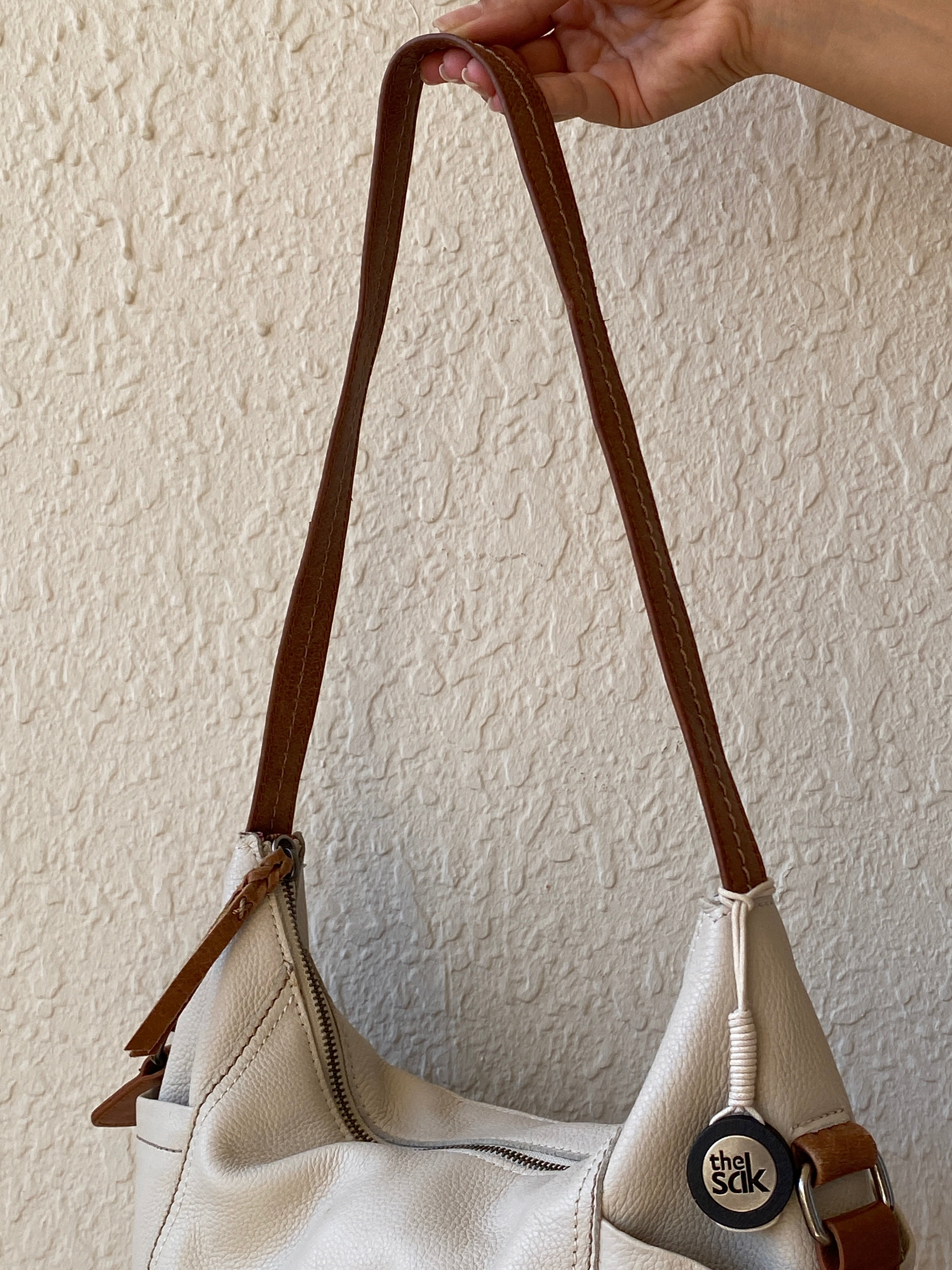 The Sak Genuine Leather Shoulder Bag – White & Green Colorblock Purse Hobo Tote