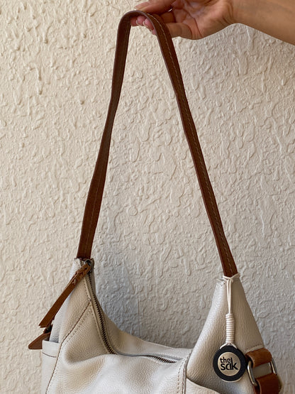 The Sak Genuine Leather Shoulder Bag – White & Green Colorblock Purse Hobo Tote