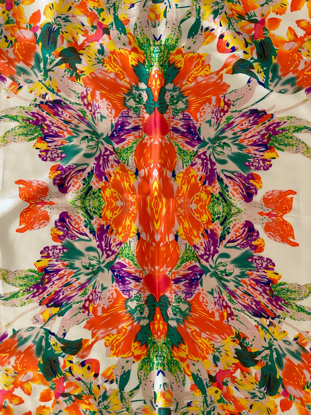 Vintage Tropical Bloom Orange Yellow Floral Satin Silk Square Scarf