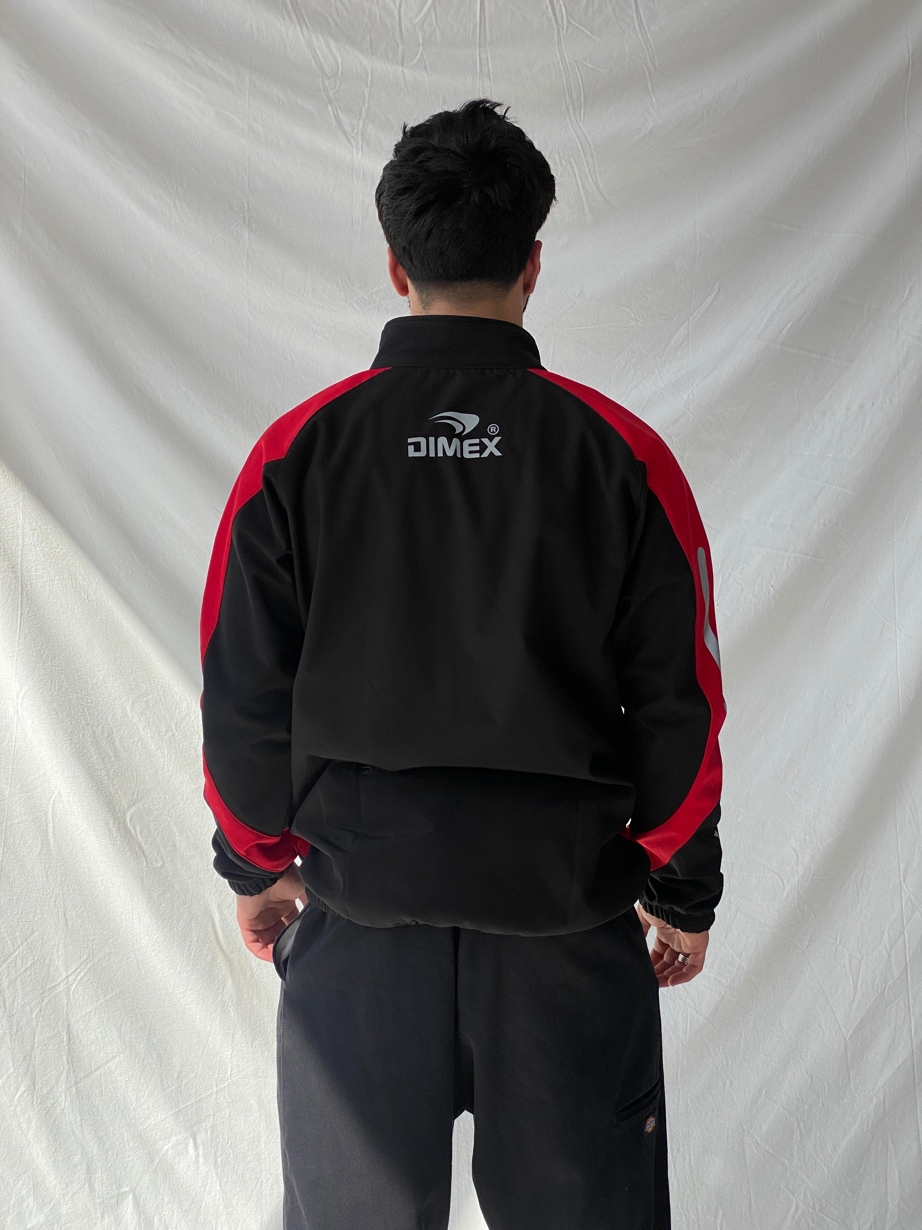 جاكيت ركوب الدراجات Dimex Colorblock Soft Shell للرجال بسحاب أحمر وأسود - مقاس كبير