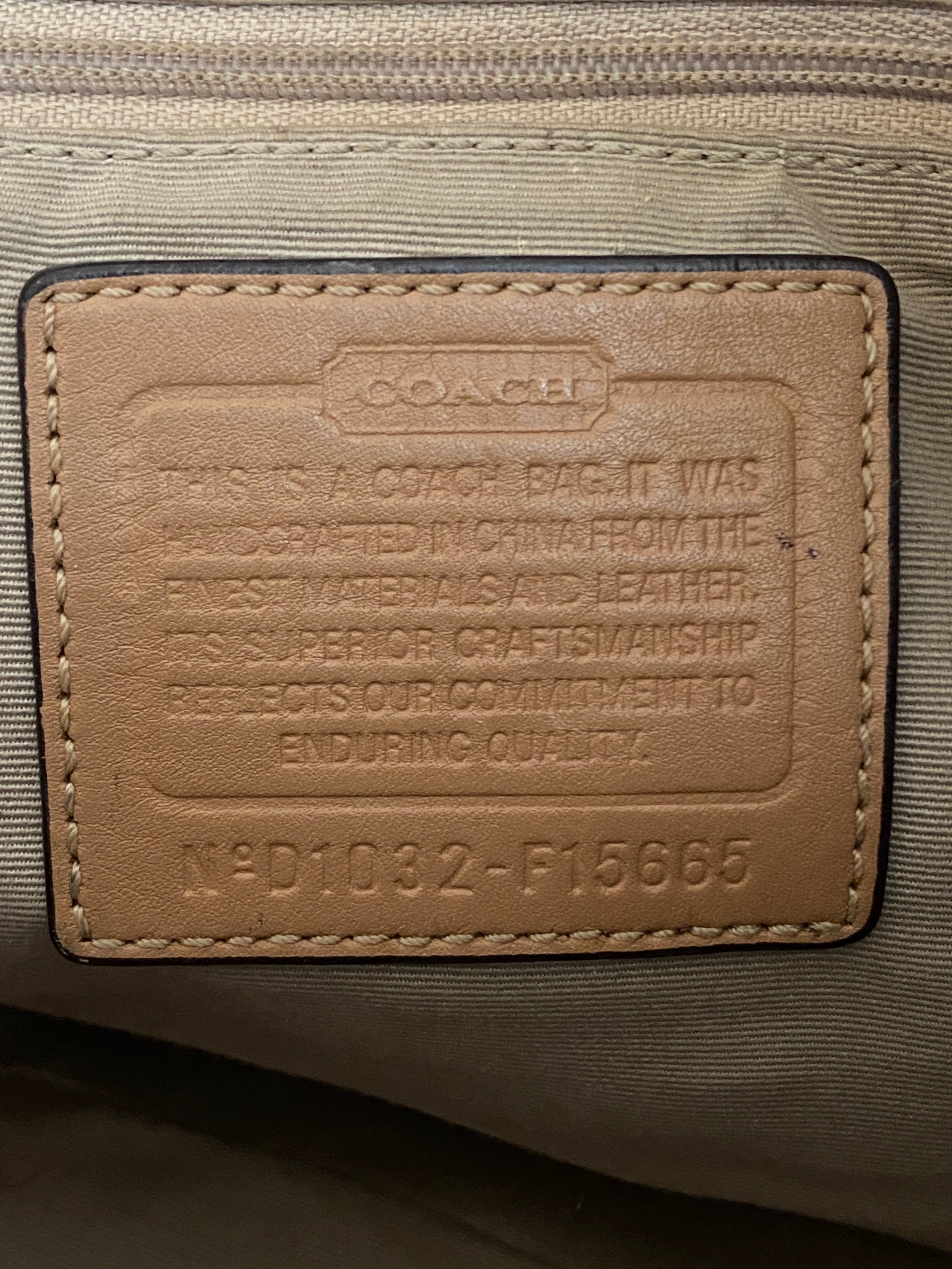 Coach Hampton Carryall Signature C Monogram Purse Braided Leather Trim Khaki Tan Satchel Shoulder Bag