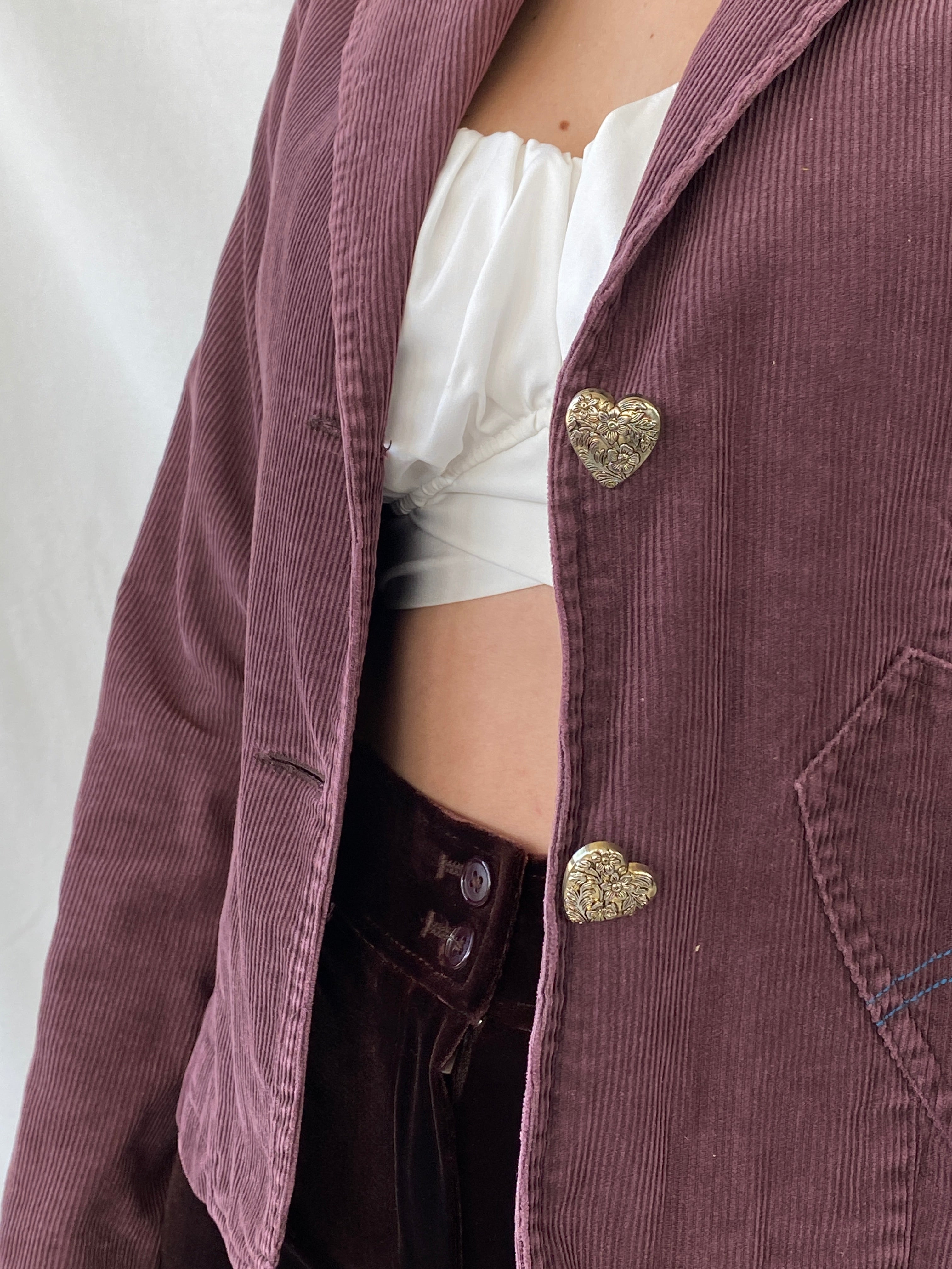 Vintage N&B Purple Corduroy Fitted Cotton Blazer - S