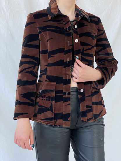 Gorgeous Vintage 90s KENZO JEANS Velvet Tiger Print Brown & Black Heavy Blazer - M