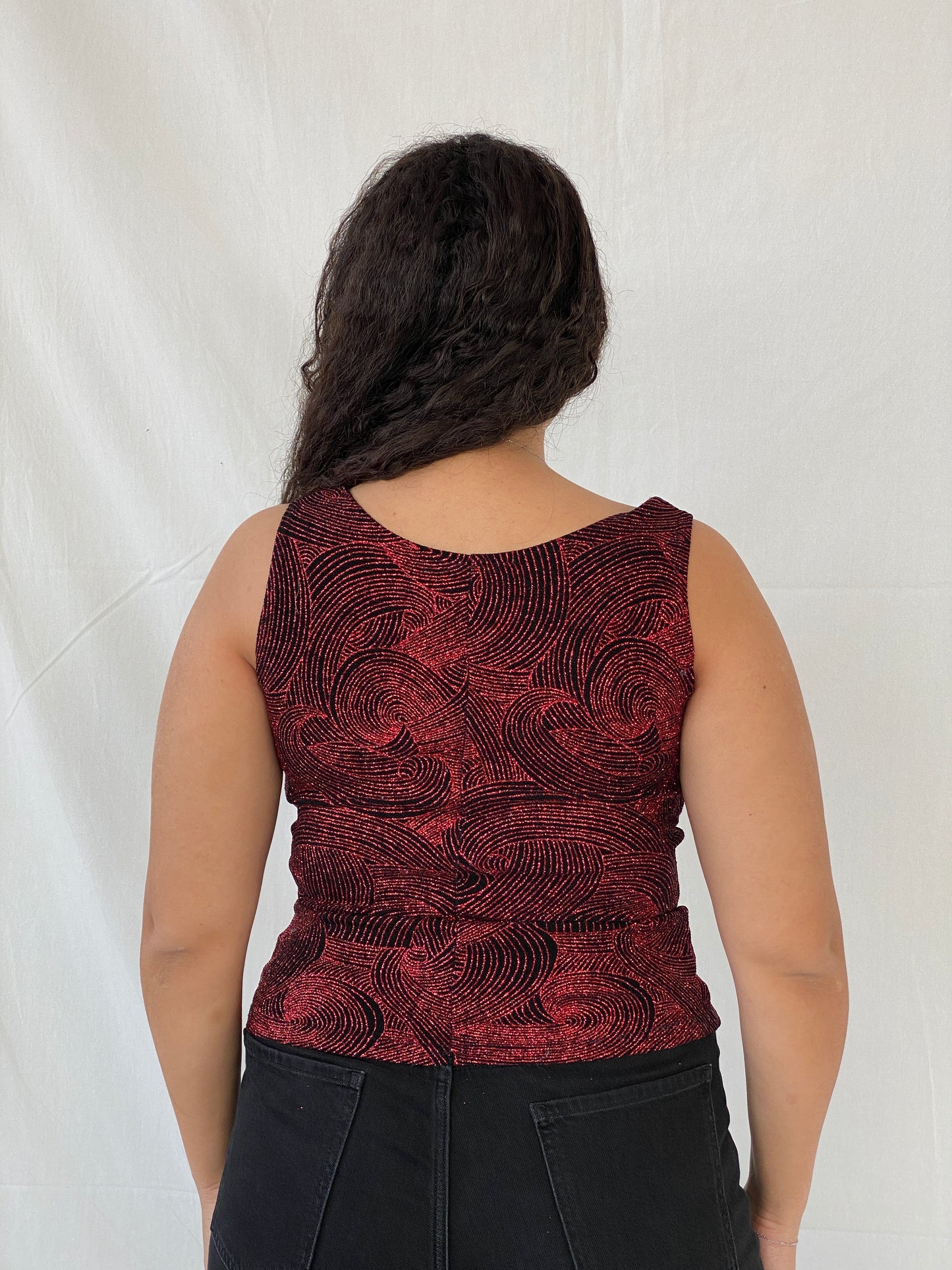 Vintage ONYX Nite Shimmery Red Groovy Sleeveless Party Top - M