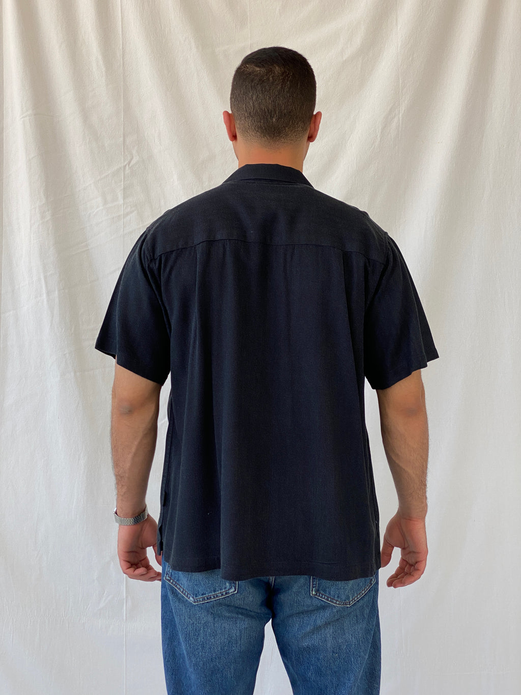 Vintage Red Macaw Black Floral Men’s Short Sleeve Hawaiian Rayon Beach Shirt - L