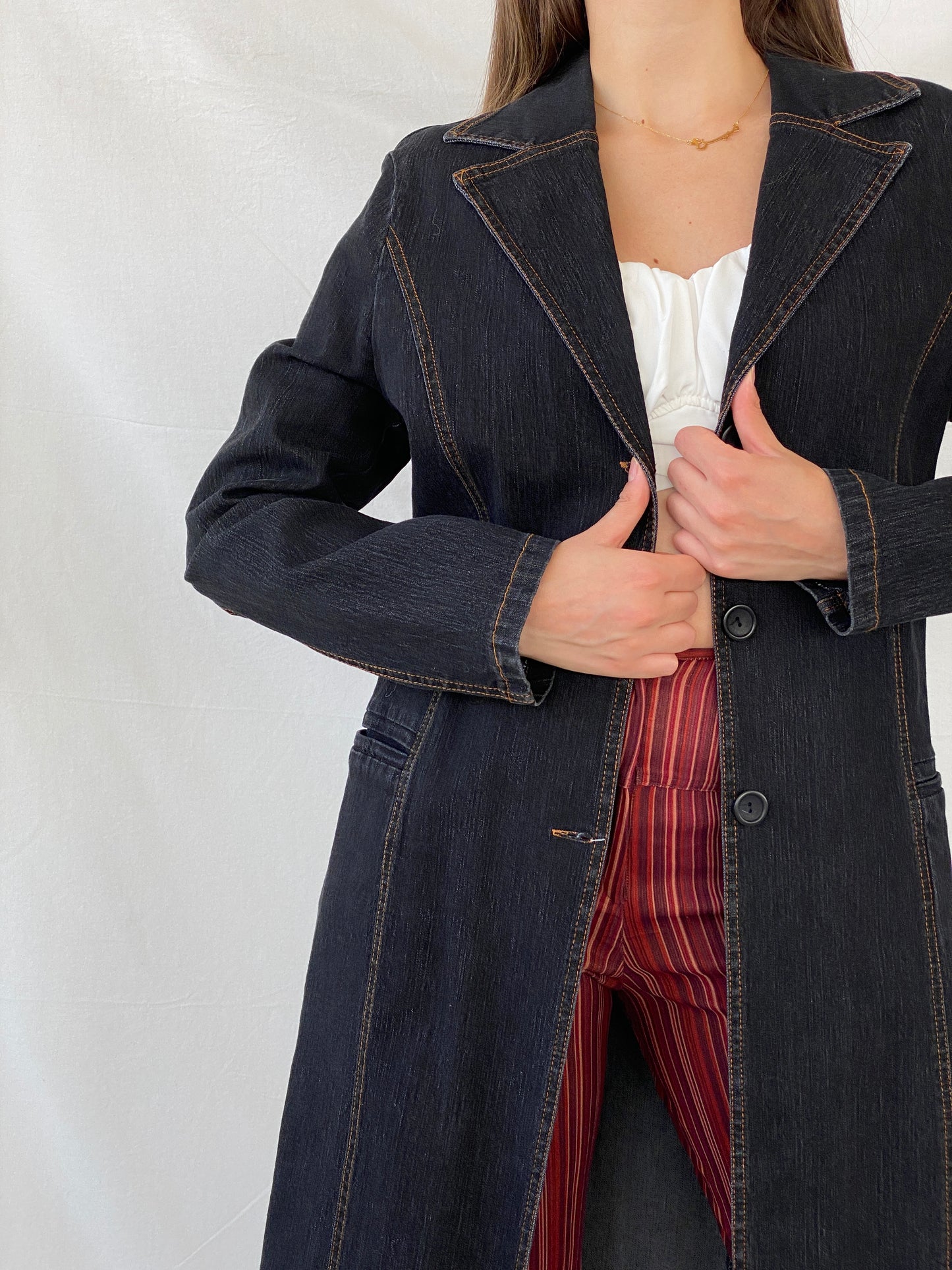 Vintage 90s BALANCE Dark Denim Coat - L