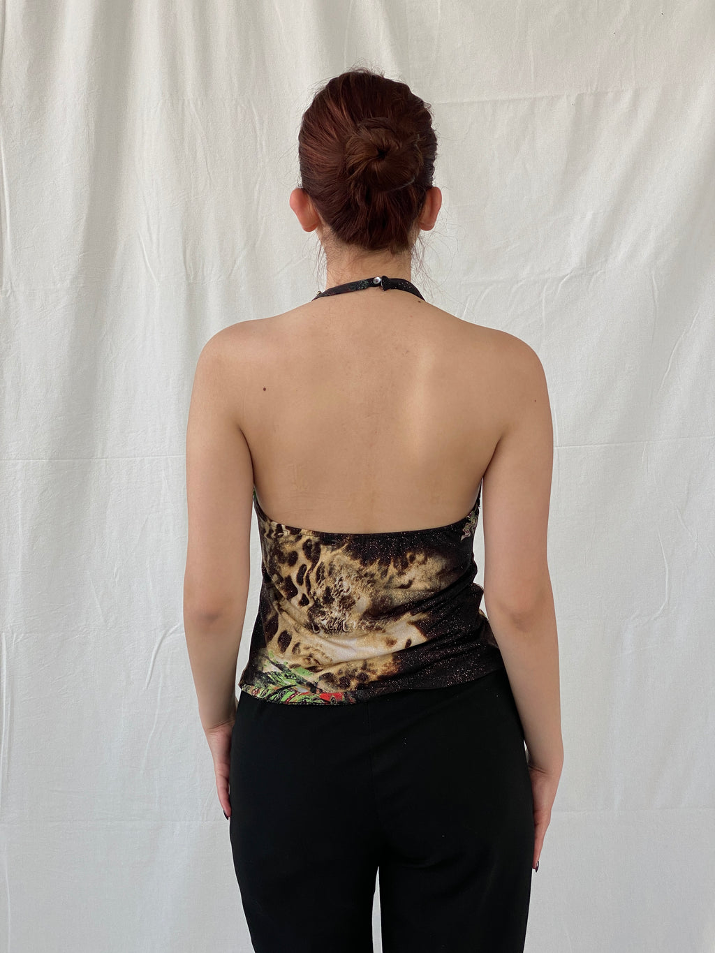 Y2K Zizi Shimmery Paisley Print Embellished Party Halter Top - M