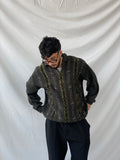Vintage Men’s Green Knitted Crew Neck Geometric Jumper Sweater - L