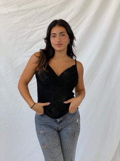 Beautiful 90s Chain Reaction Floral Black Cami - M