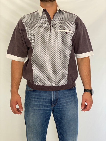 Vintage 90s II SPORT Brown & White Men’s Patterned Polo Shirt – L