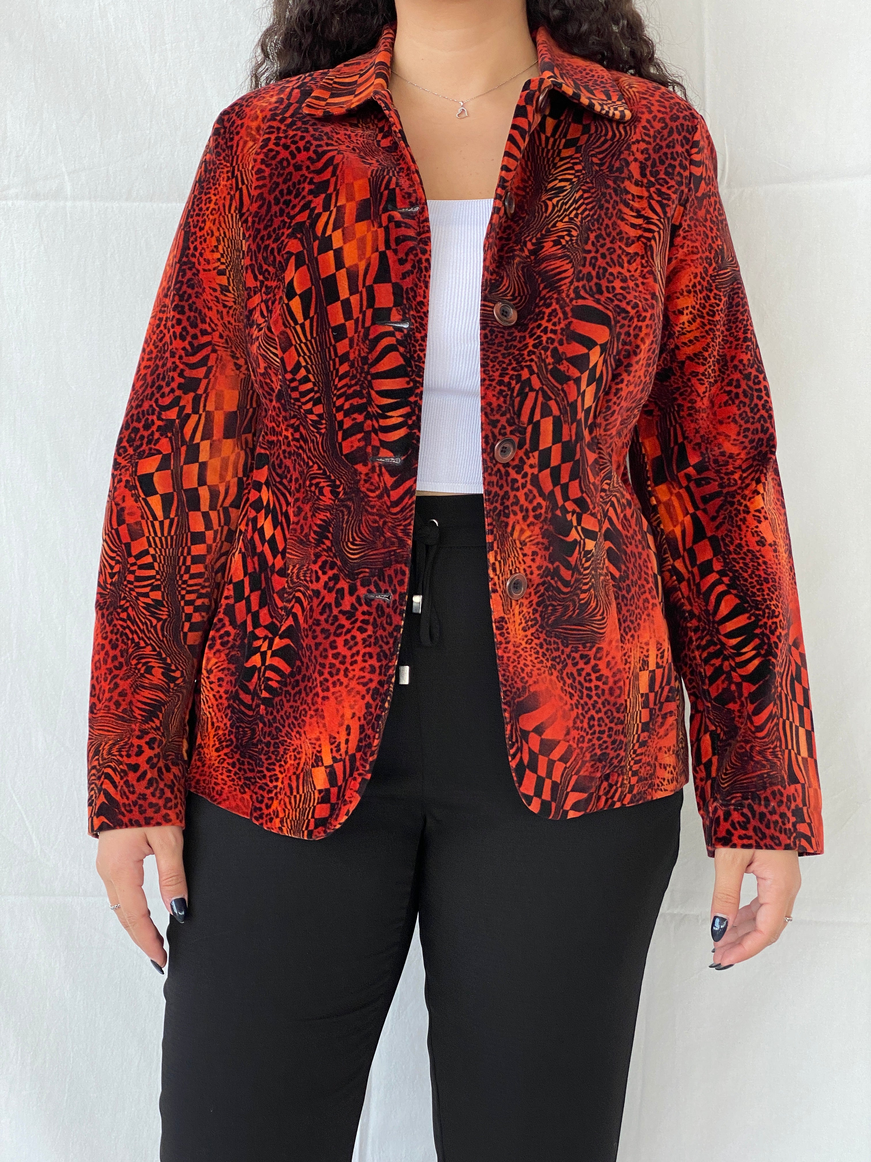 Vintage Tru Orange and Black Women’s Psychedelic Blazer - L