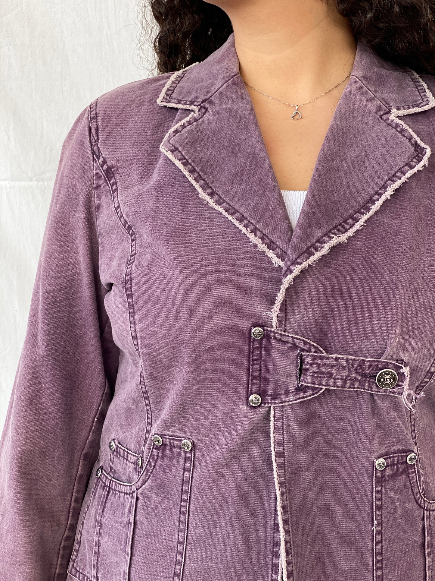 Vintage 00s Faithfull Purple Blazer Denim Like Effect - L