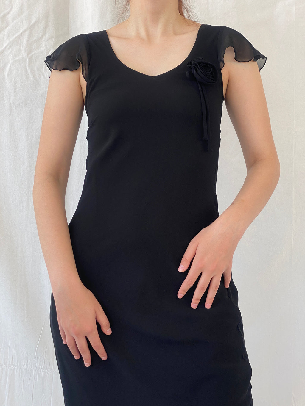 Vintage 90s Invait Romantic Black Sleeveless Midi Dress - S