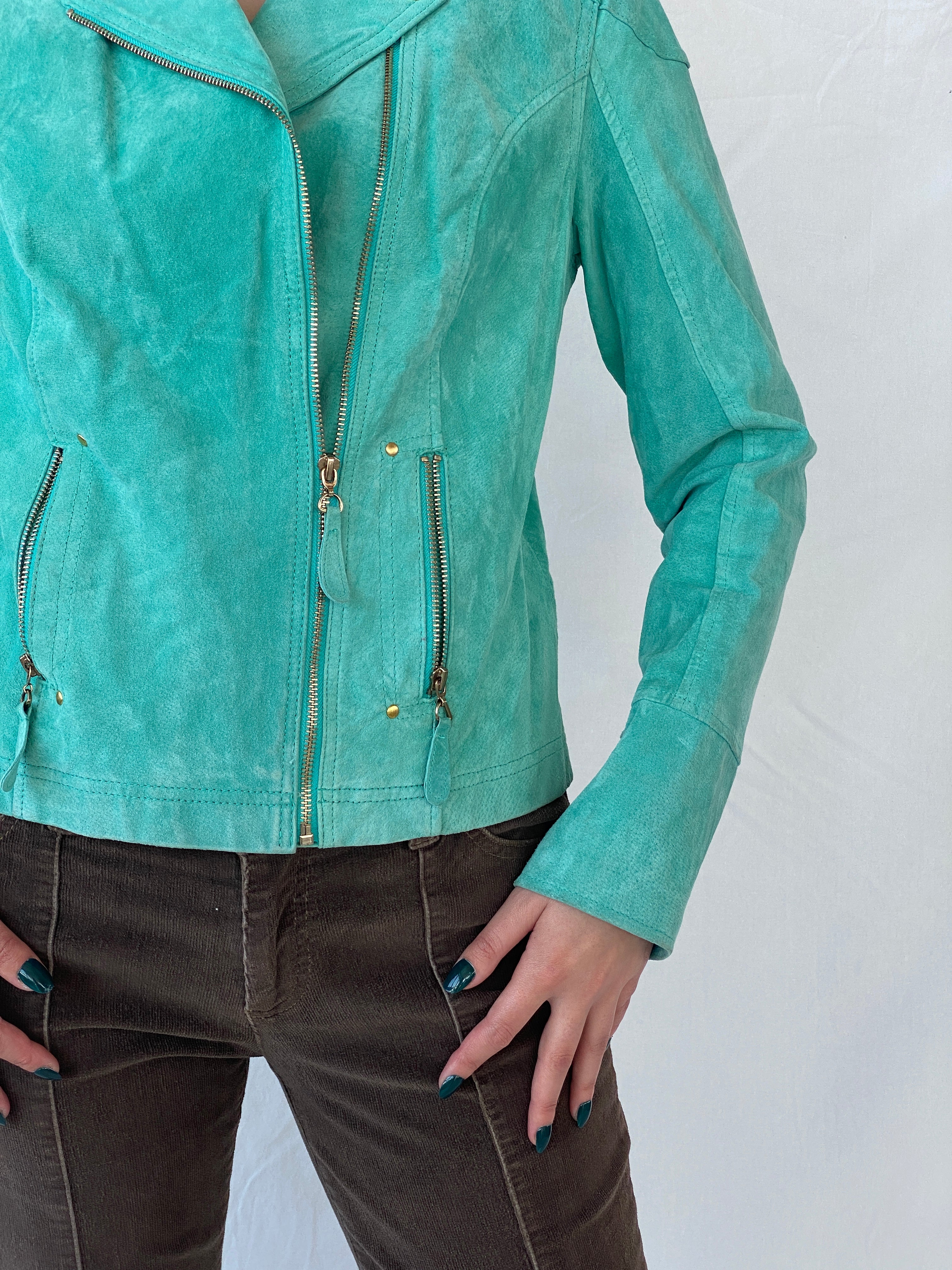 Beautiful RINO & PELLE Biker Style Women’s Blue Genuine Suede Jacket - L