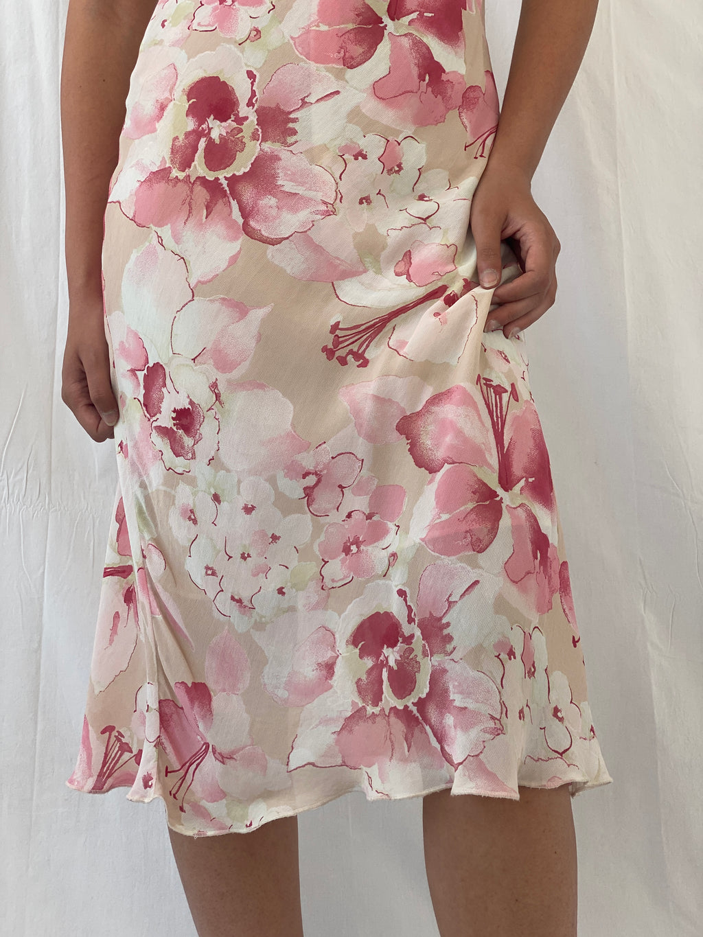 Dreamy Vintage Cõté Femme Pink Cream Floral Fairycore Midi Dress - S