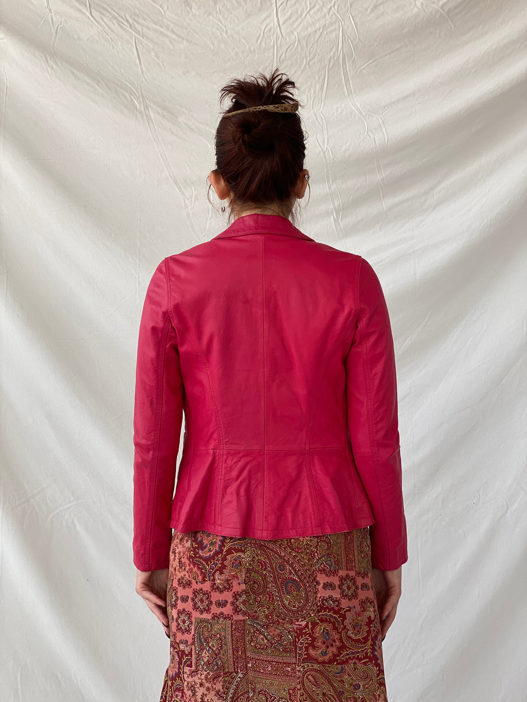 Vintage Gipsy Genuine Leather Pink Women’s Button Front Blazer - XS