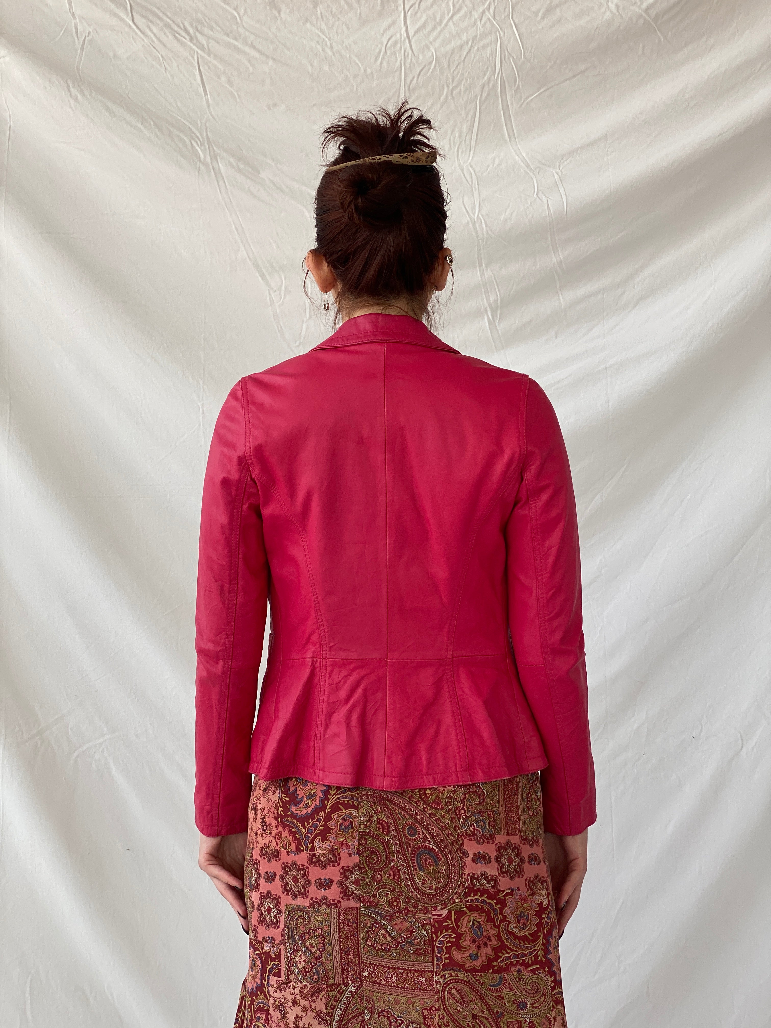 Vintage Gipsy Genuine Leather Pink Women’s Button Front Blazer - XS