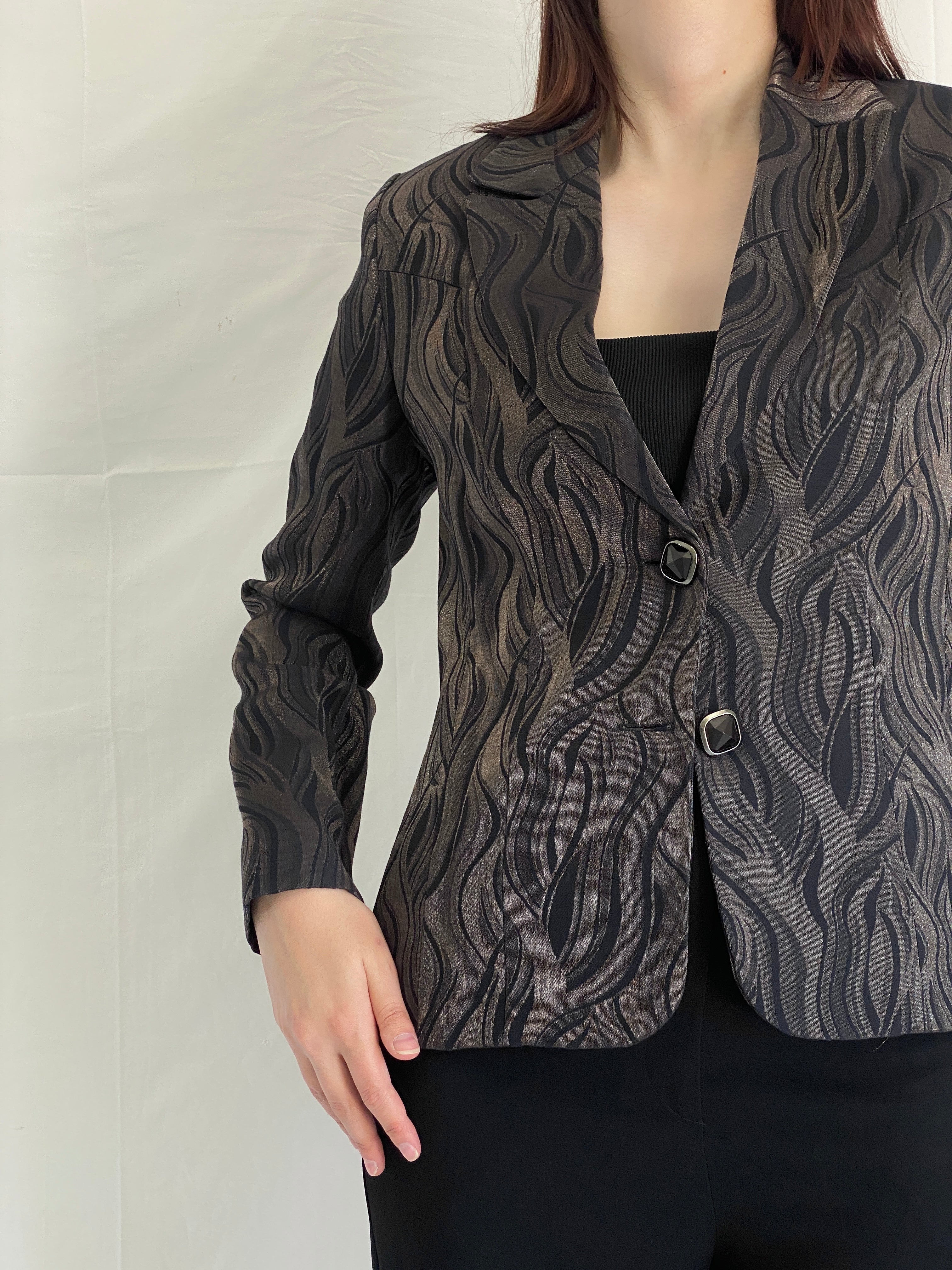 Vintage Tereza Shimmery Blazer 90s Swirly Metallic Statement Jacket - S