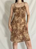 Y2K Pimkie Brown Paisley Satin Slip Vintage 2000s Midi Cami Dress - M