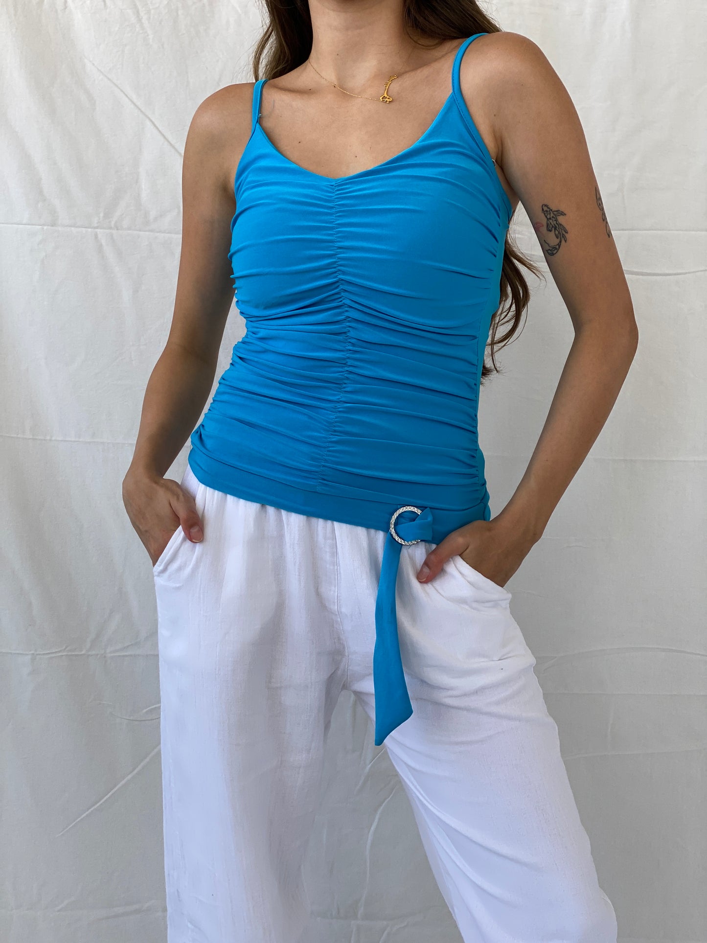 Y2K Inc Blue Ruched Cami Top - S/M