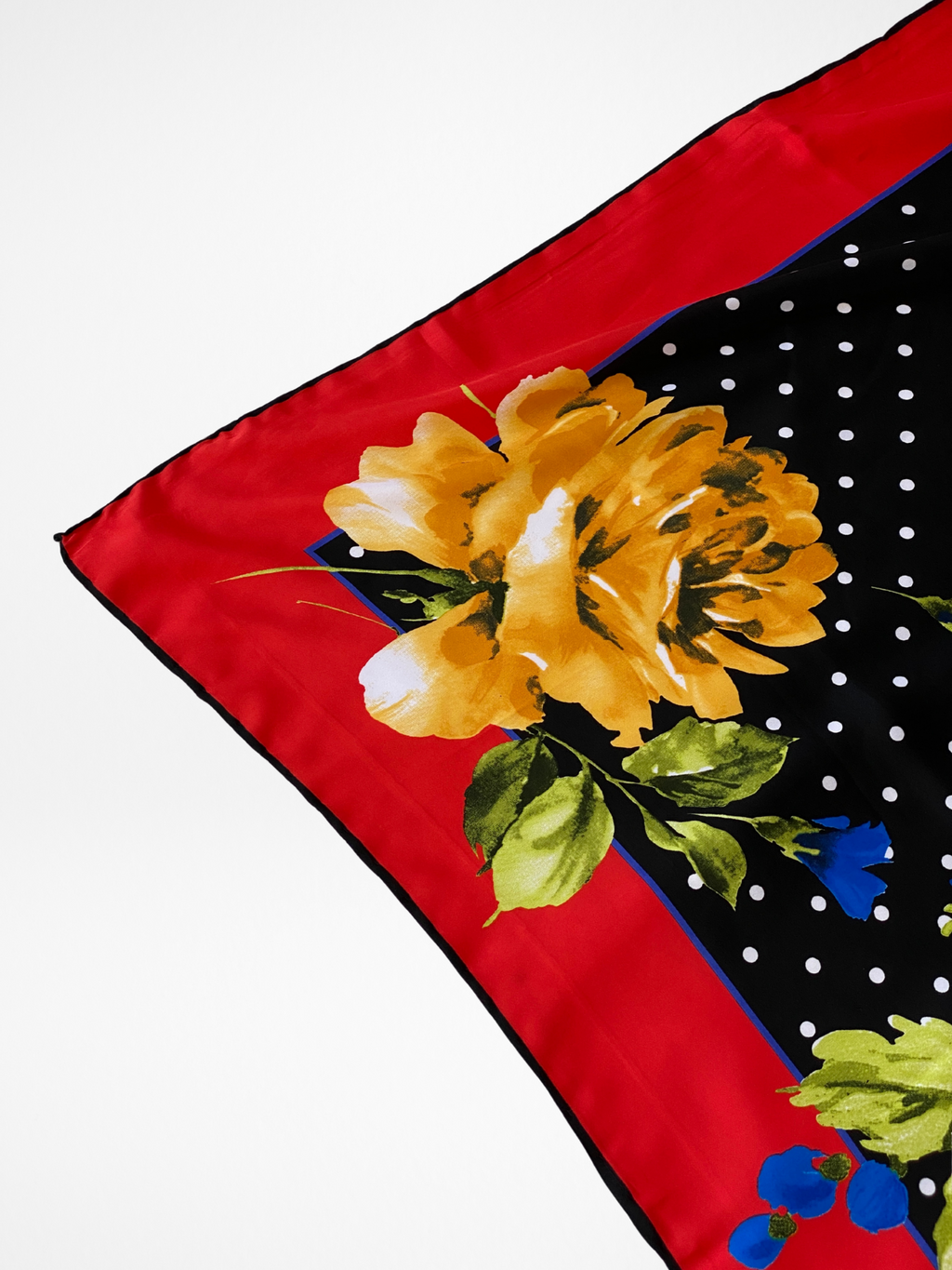 Vintage Berussa Red Polka Dot Black White Floral Satin Scarf