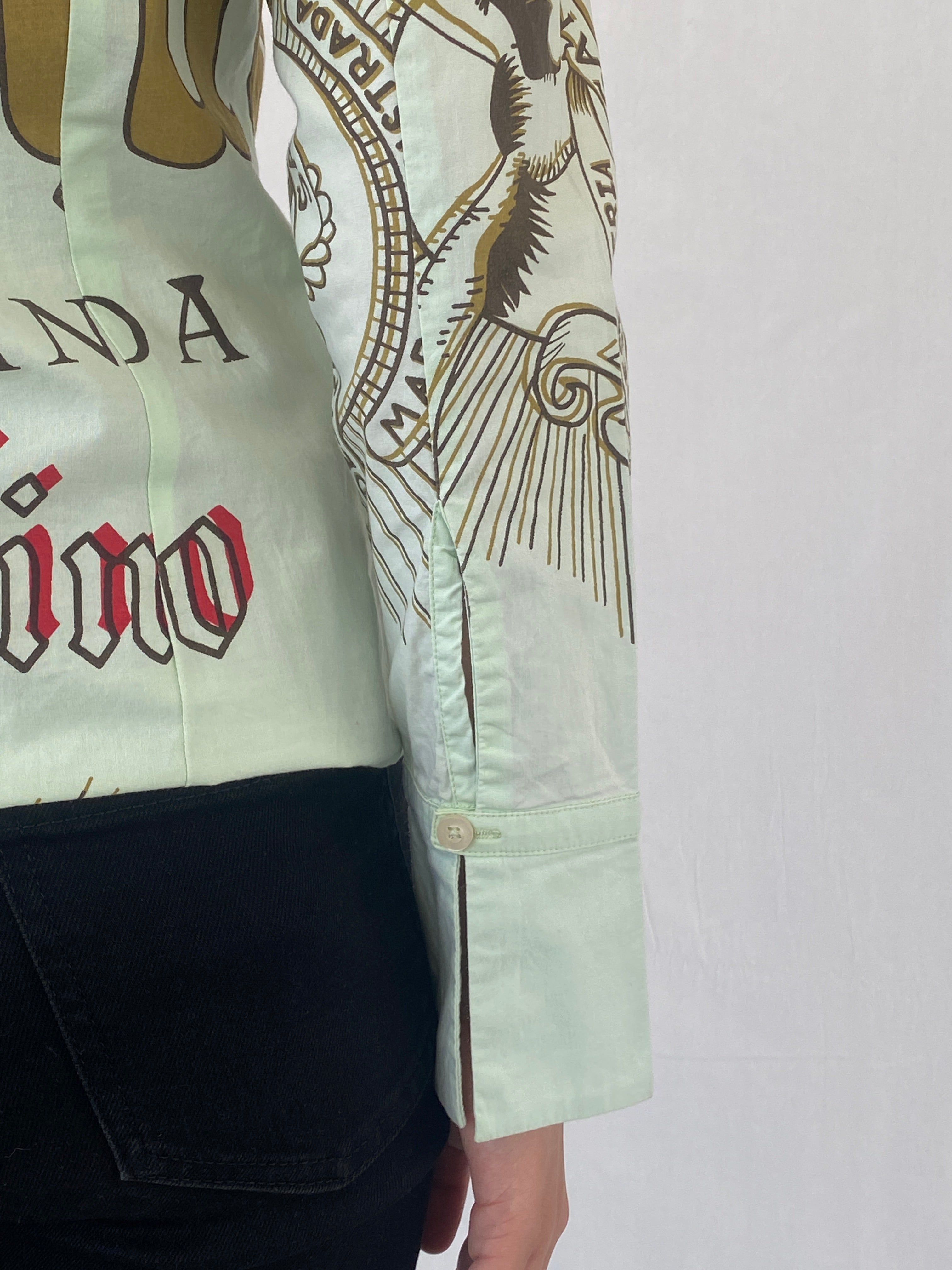 Y2K LAGA Mint Green Women’s Long Sleeve Button Up Graphic Cotton Shirt - M