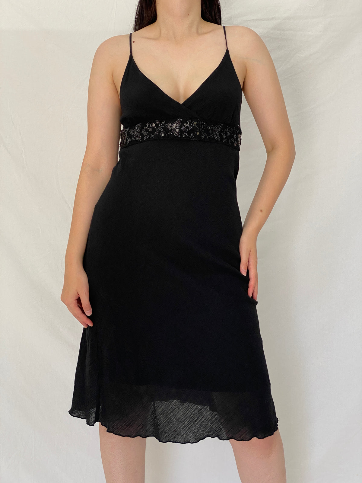 Vintage Y2K Wawa Black Embroidered Empire Waist Midi Slip Dress - L Vintage Y2K Wawa Black Embroidered Empire Waist Midi Slip Dress - L