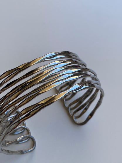 Vintage Silver-Tone Multi-Strand Open Cuff Bracelet