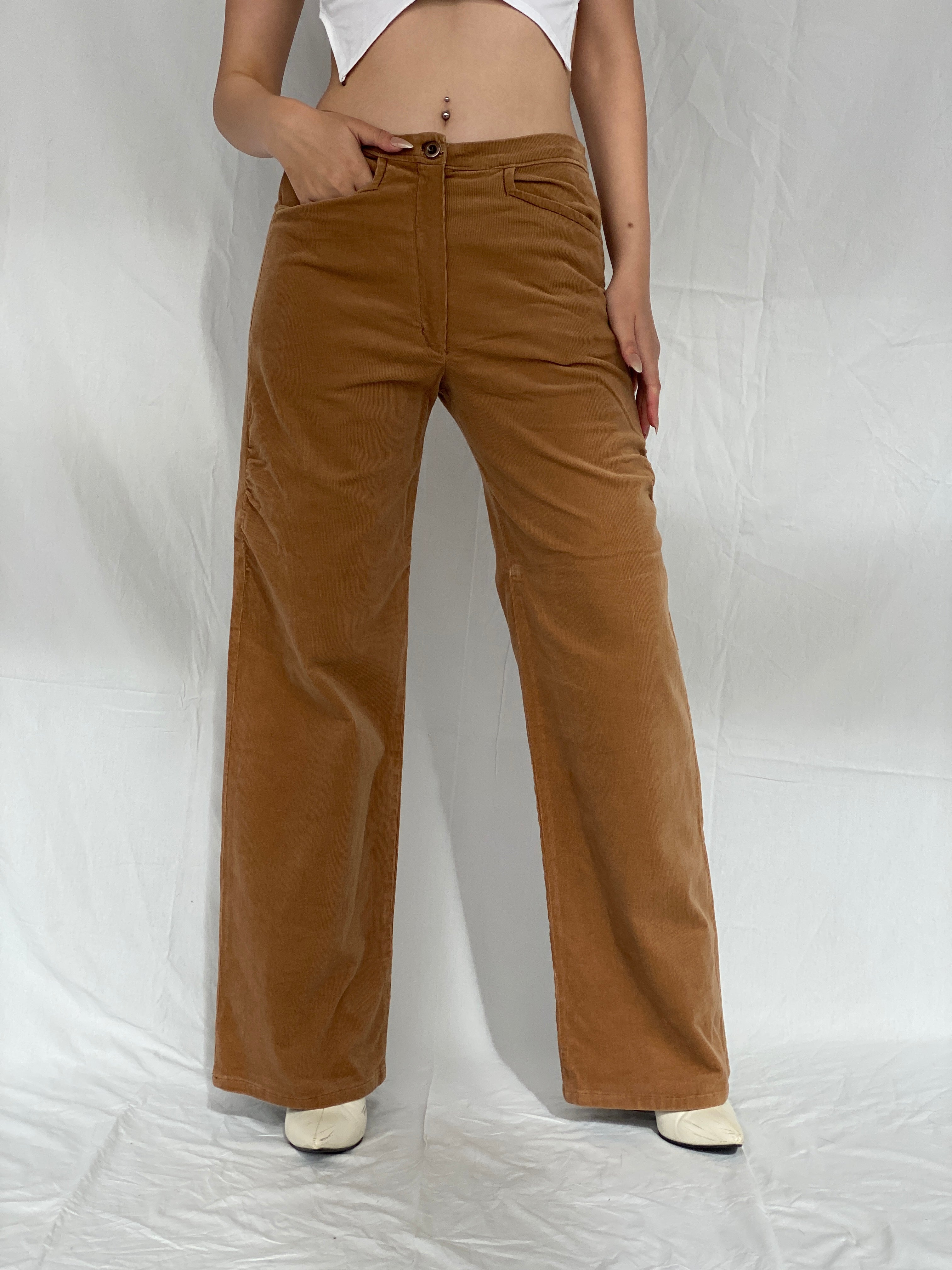 Vintage Handmade Wide-Leg Brown Mid-Rise Corduroy Pants - 38EUR