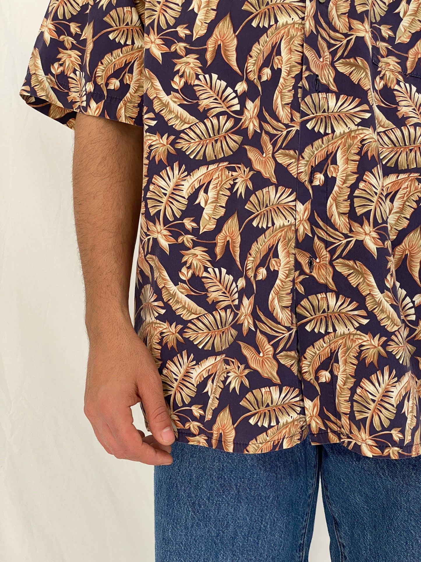 Vintage Pierre Cardin Tropical Leaf Print Hawaiian Shirt Cotton Resort Shirt - L