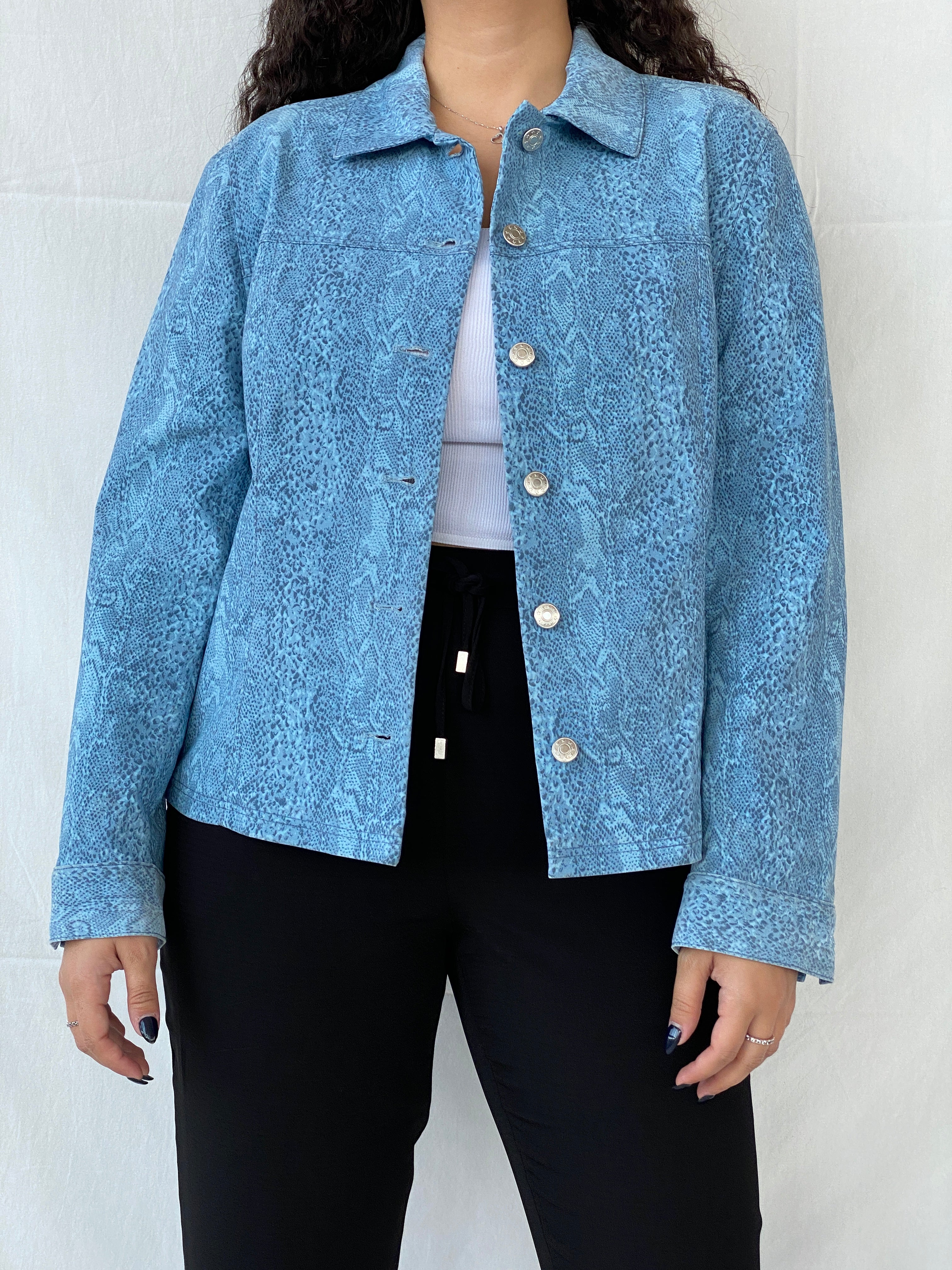 Vintage ColourVille Blue Animal Print Light Women’s Button Jacket - XL