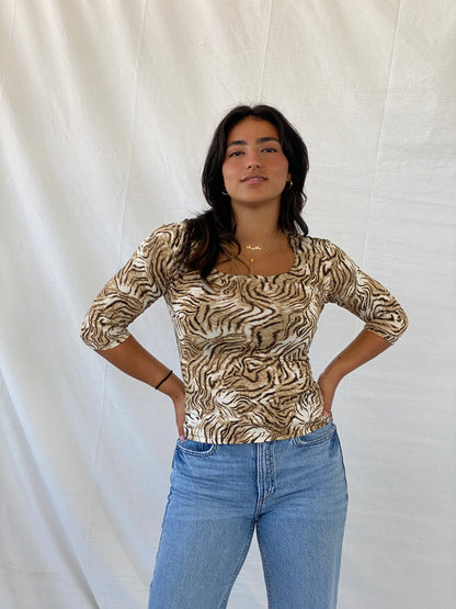 Vintage CDW Cheetah Print 3/4 Sleeve Top - M