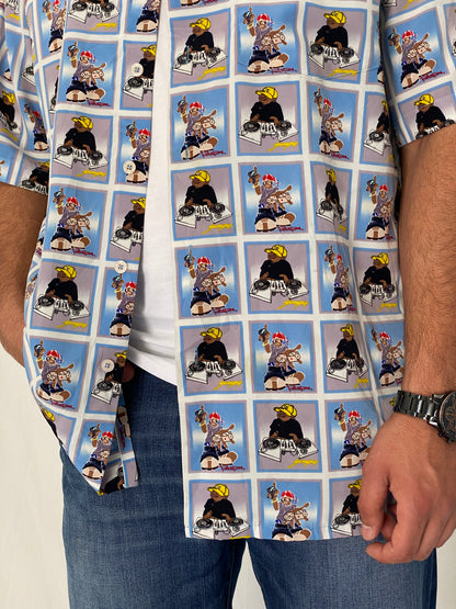 Y2K Blue Boy Hip-Hop Cartoon  Light Blue Graphic Shirt – L