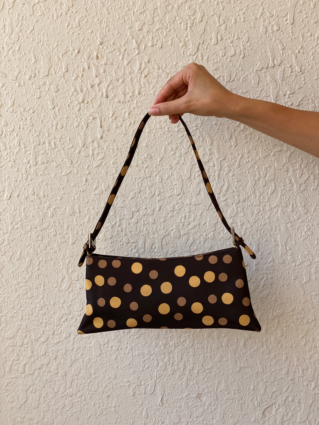 Y2K Brown & Gold Polka Dot Mini Shoulder Bag Retro Baguette Purse