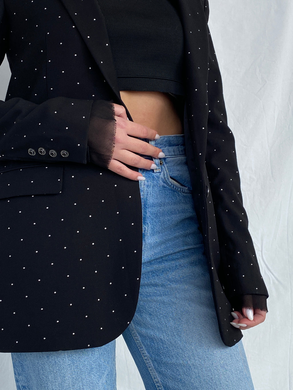 بليزر عمل مريح مزين بنقاط فضية من ديزل للنساء - مقاس XS