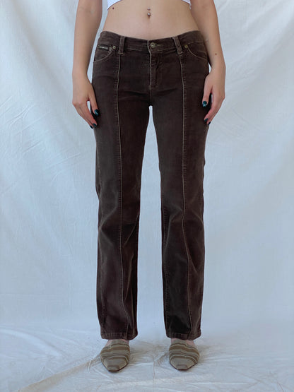 Y2K DKNY East Village Jeans Brown Mid-Rise Flare Corduroy Pants - 38EUR