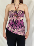 Y2K Charbell Purple Zebra Halter Top with Beaded Straps – M