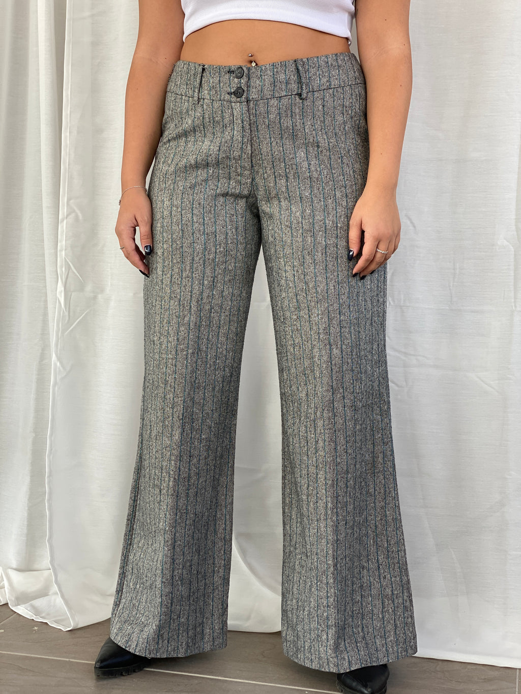 Vintage Surrender Striped Gray Women’s Pants High Rise Office Trousers - L