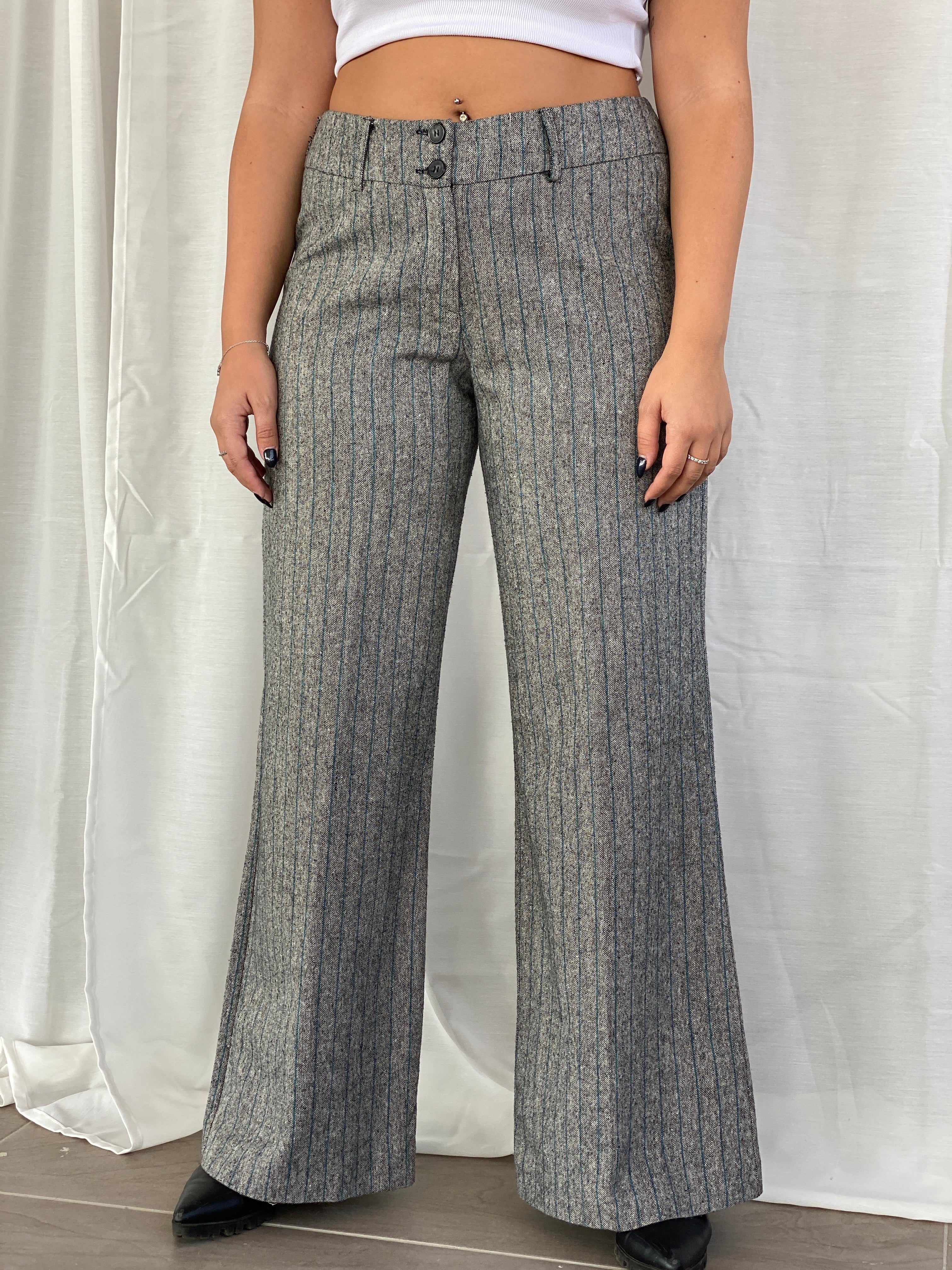Vintage Surrender Striped Gray Women’s Pants High Rise Office Trousers - L