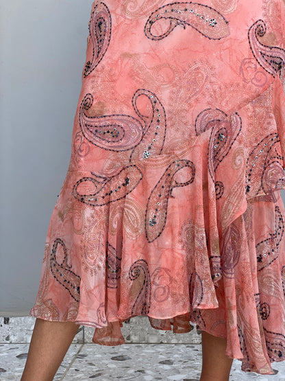 Vintage Solitaire by Ravi Khosla Pink Sheer Beaded Paisley Fairycore Maxi Dress – L