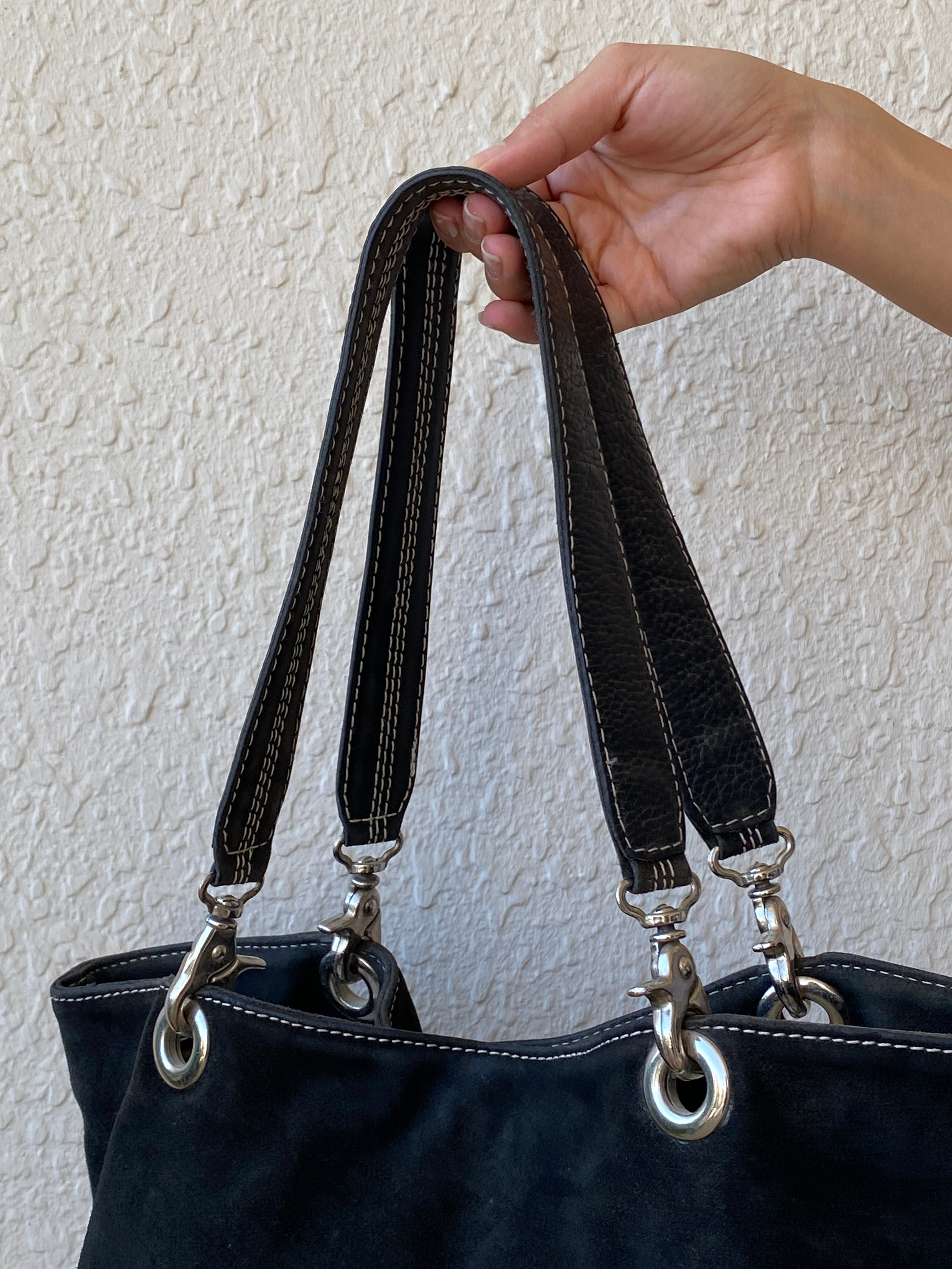Vintage 90s J.Jill Black Genuine Suede Shoulder Bag with Leather Handles Classic Medium Purse
