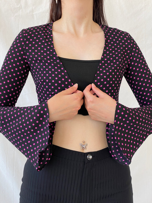 Gorgeous LULU & ROSE Polka Dot Pink Black Long Sleeve Cardigan - 2XS