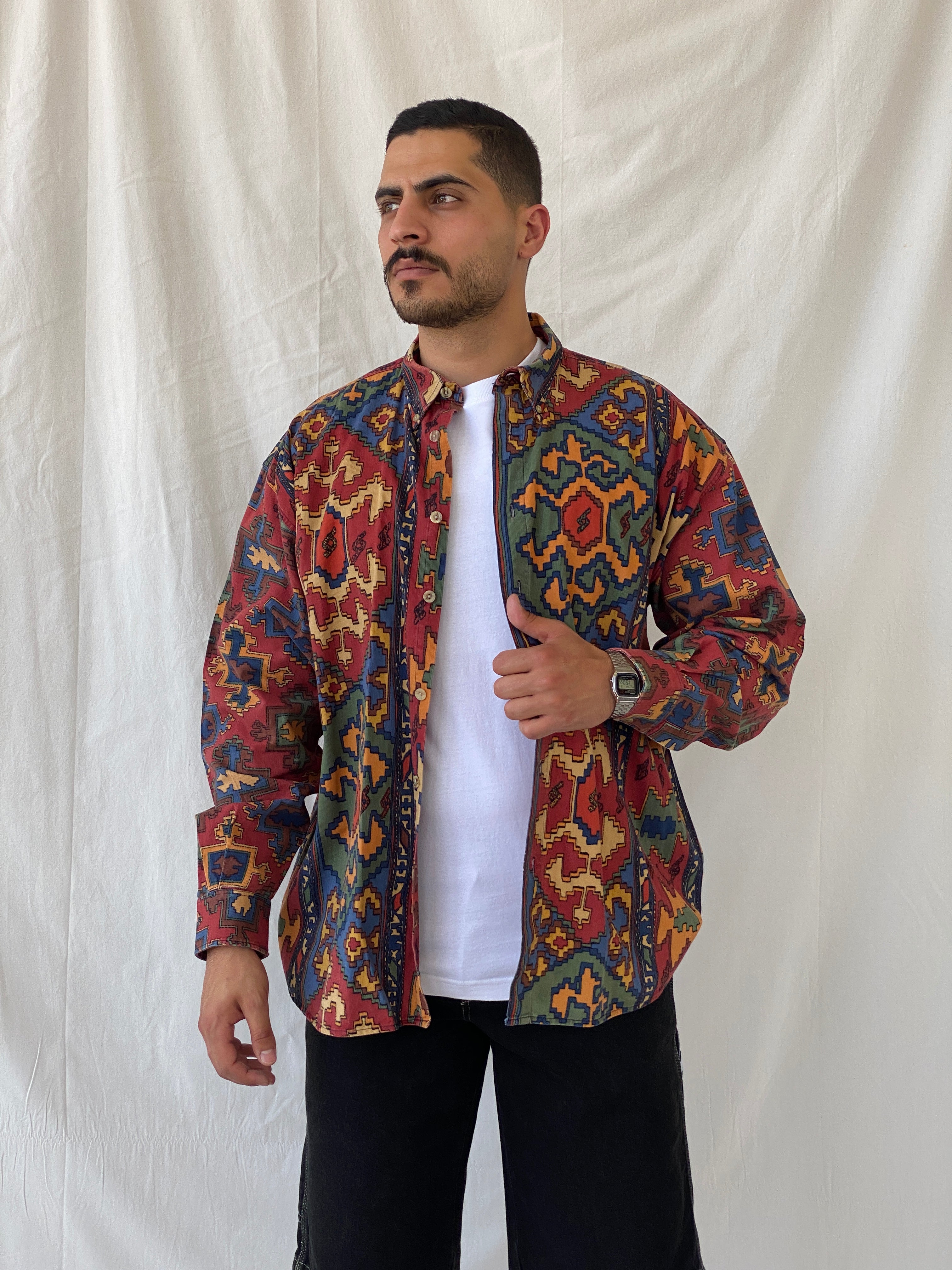 Vintage Foreground Western Colorful Full Sleeve Button Up Men’s Shirt - XL