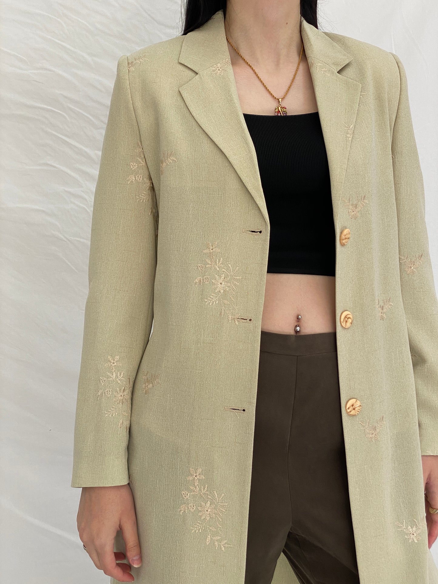 Vintage DANIELA Classic Line Osmanbey Cream Floral Long Blazer Coat - M