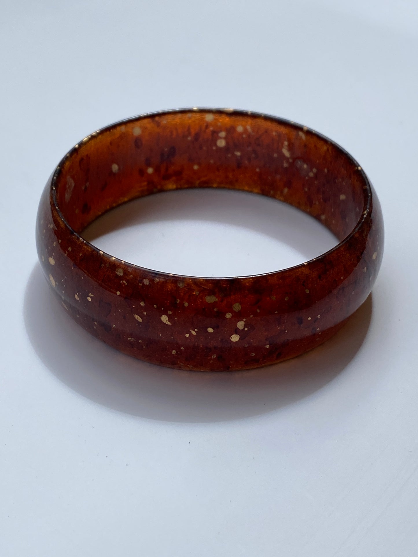 Vintage Root Beer Brown Resin Gold Fleck Bangle Bracelet