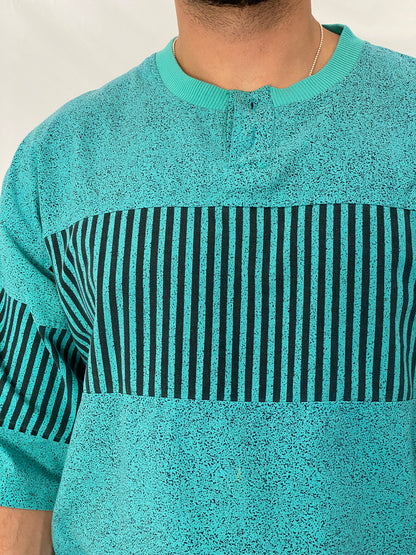 Vintage 90s Avenues by Street Scenes Teal Colorblock Knit Sport Top - L