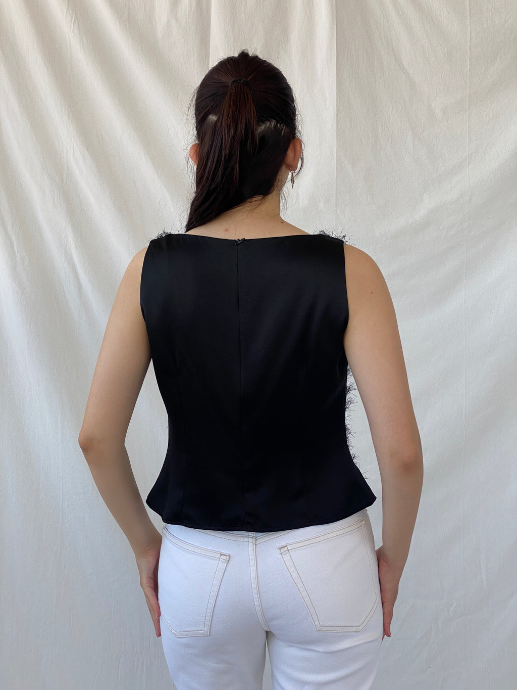 Y2K Nudiir Current Air Textured Black Sleeveless Party Sparkle Top - M