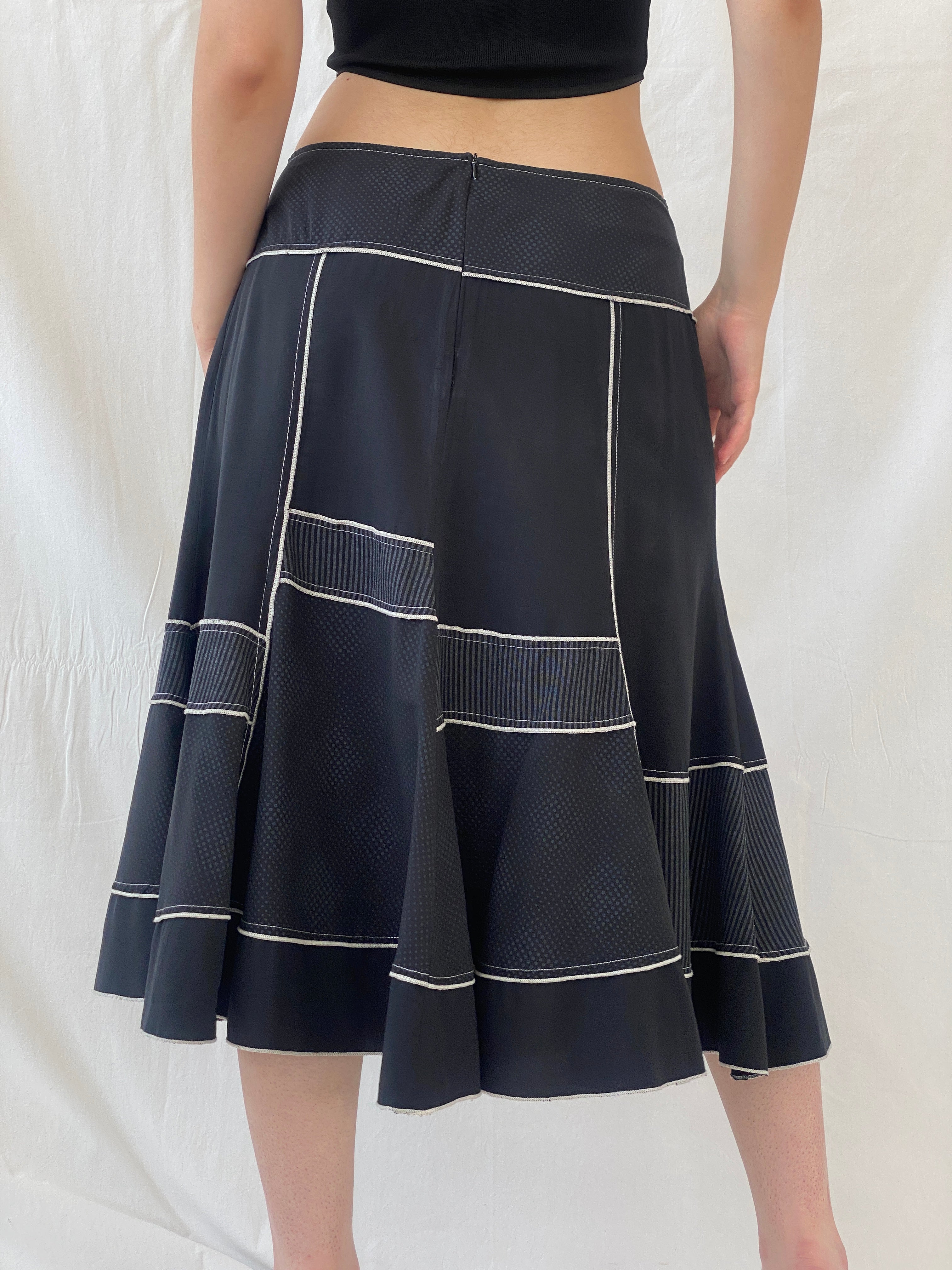 Vintage Fiorella Di Verdi Black Midi Whimsy Goth Patchwork Skirt - L