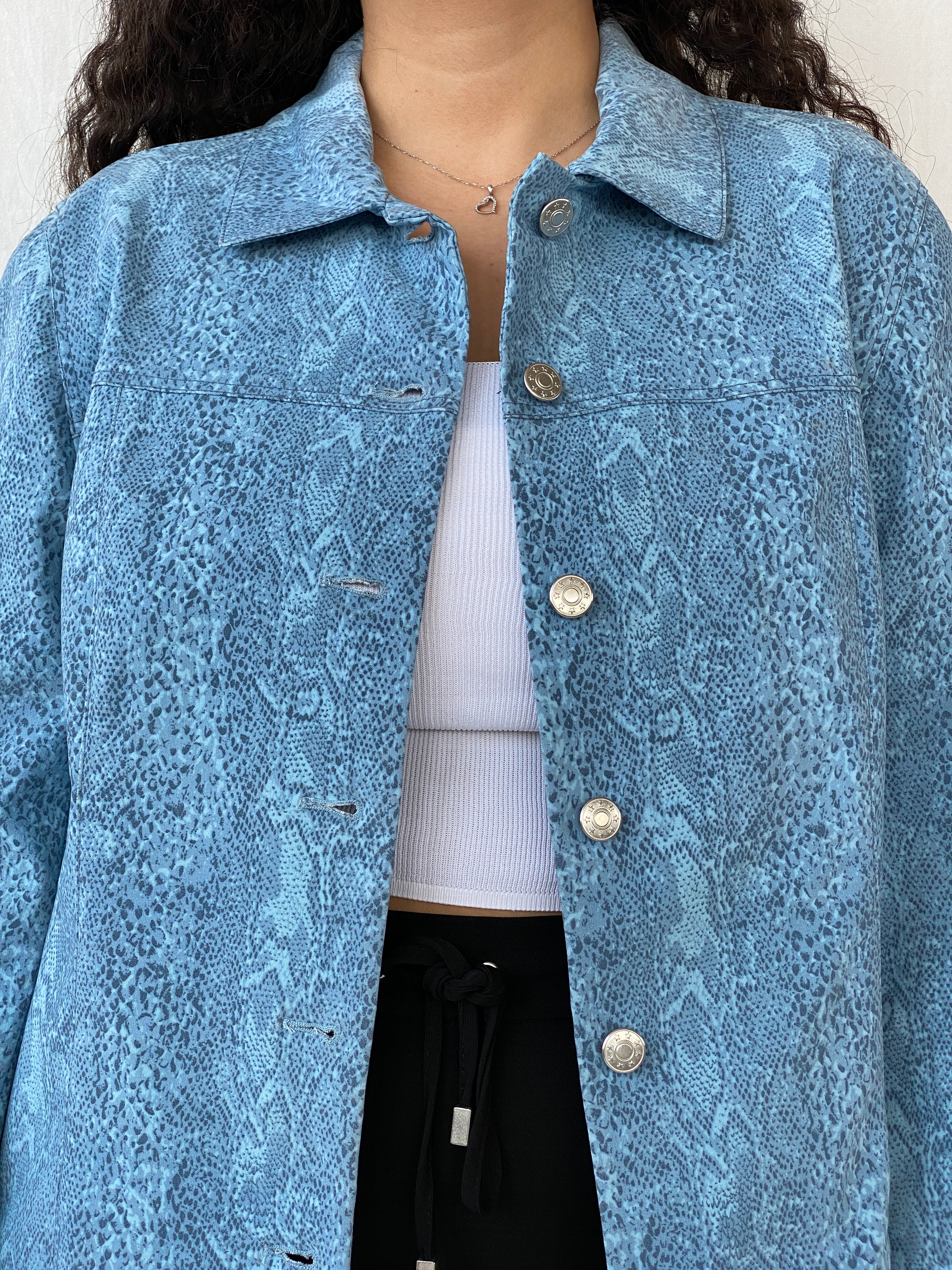 Vintage ColourVille Blue Animal Print Light Women’s Button Jacket - XL