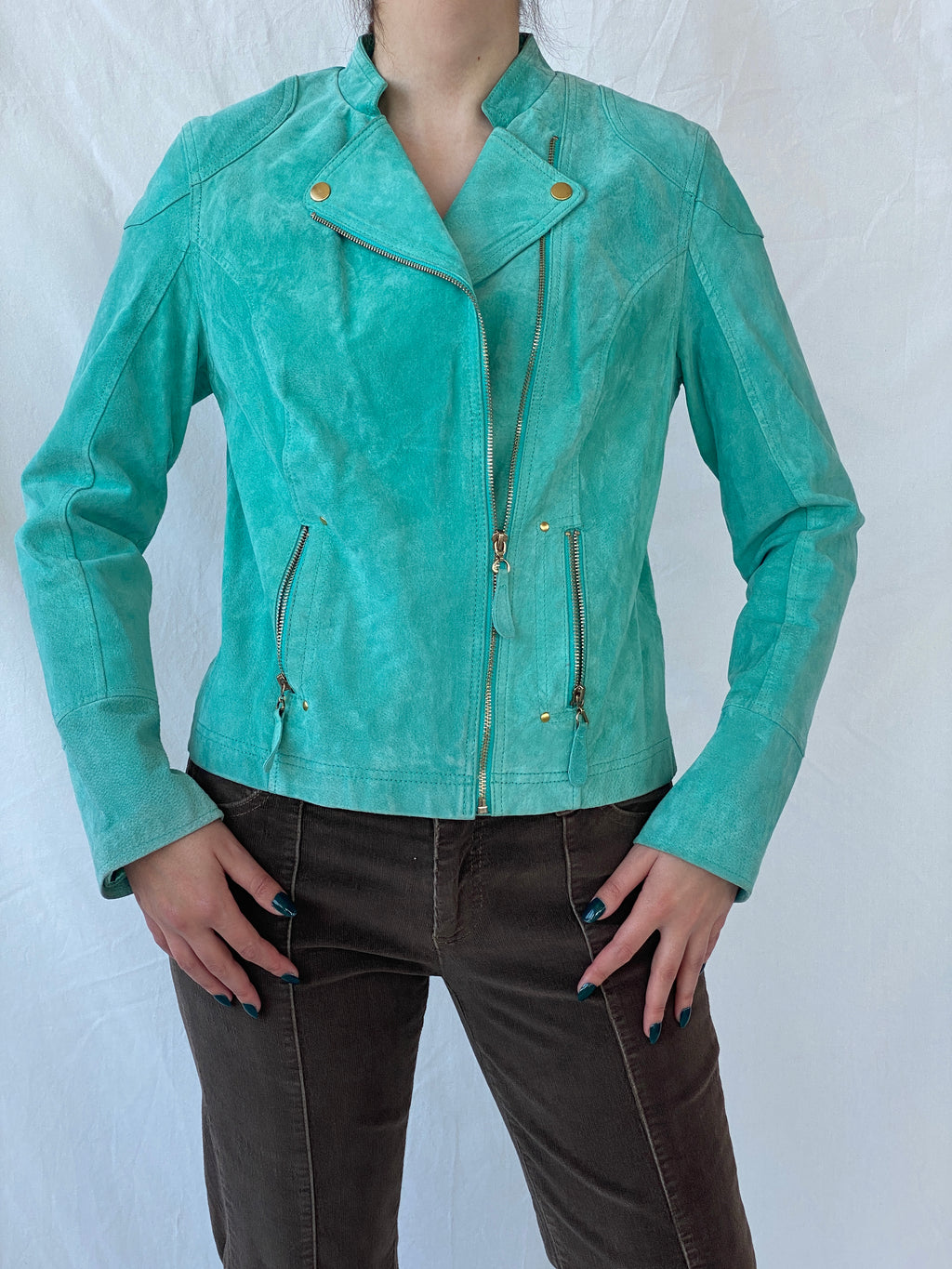 Beautiful RINO & PELLE Biker Style Women’s Blue Genuine Suede Jacket - L